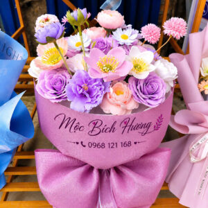 Home Bó hoa lụa tím pastel cao cấp phong cách Hàn Quốc Mộc Bích Hương