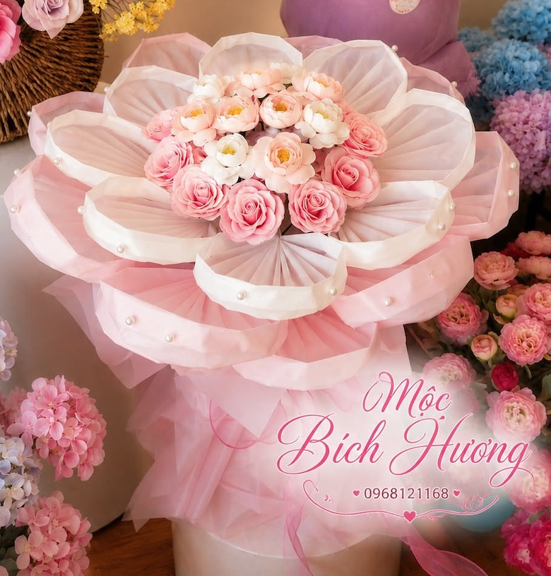 Bó hoa lụa cao cấp màu pastel tại Mộc Bích Hương