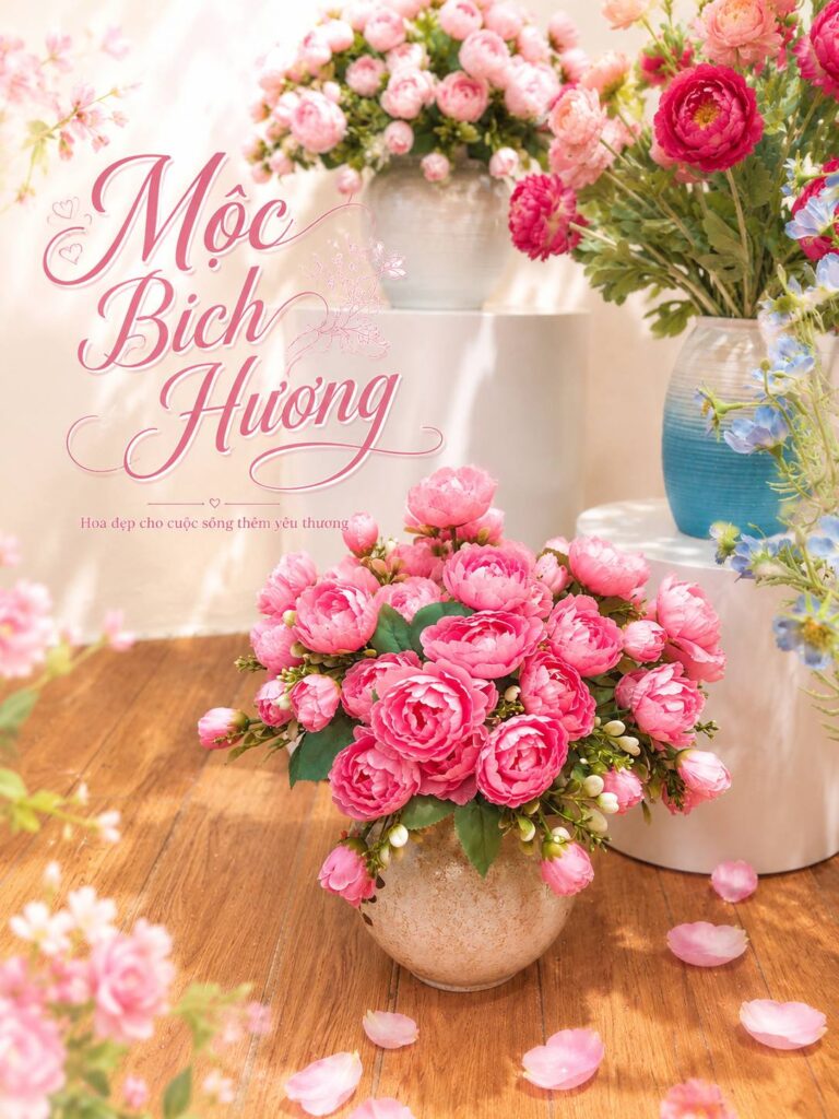 Hoa lụa Mộc Bích Hương phong cách nhẹ nhàng tinh tế
